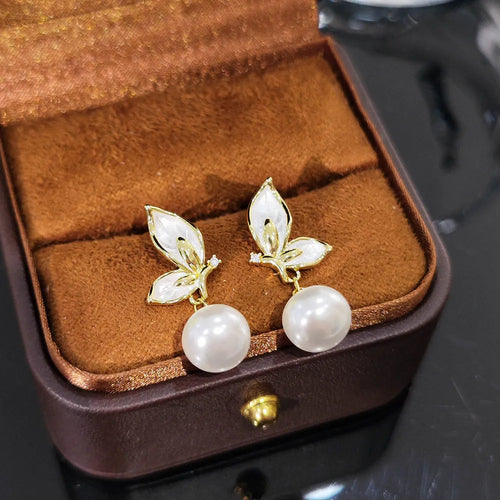 Zircon painting oil electroplated copper butterfly earrings for women, simple design PT0203