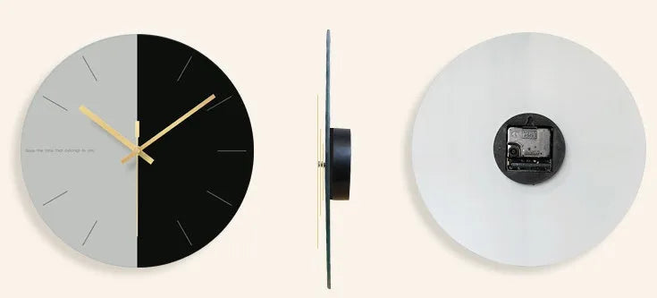 Minimalist round transparent tempered glass wall clock with silent movement on a white wall.