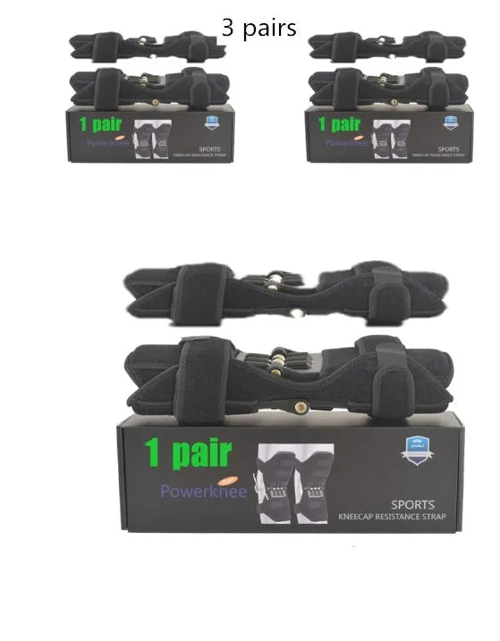 Adjustable spring knee brace support for patella, shown in black colour.