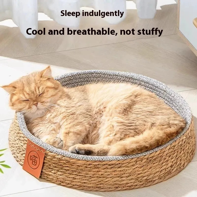 Rattan woven cat bed nest for indoor cats available in four sizes