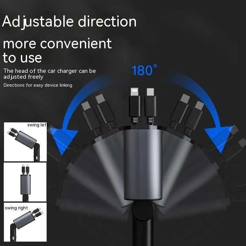Automatic retractable car charger with cigarette lighter adapter and USB connections