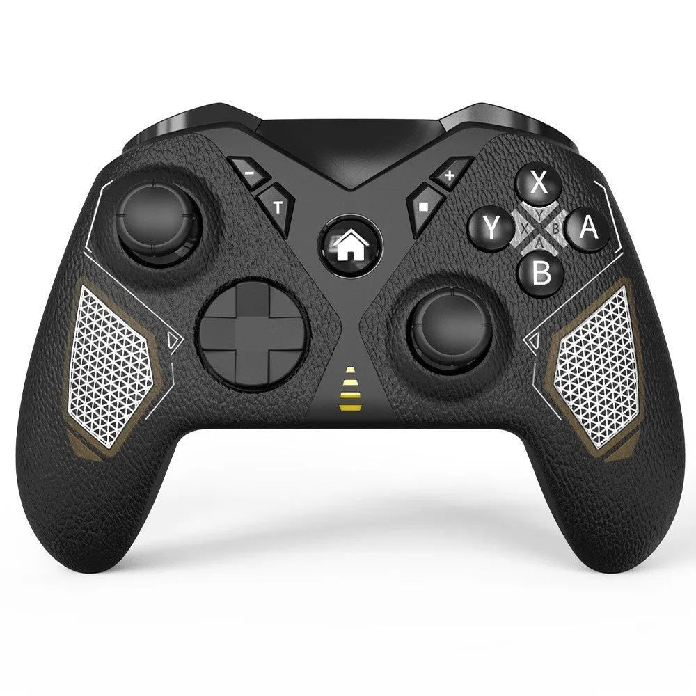 Black wireless Bluetooth game controller with leather texture for Nintendo Switch and mobile phones