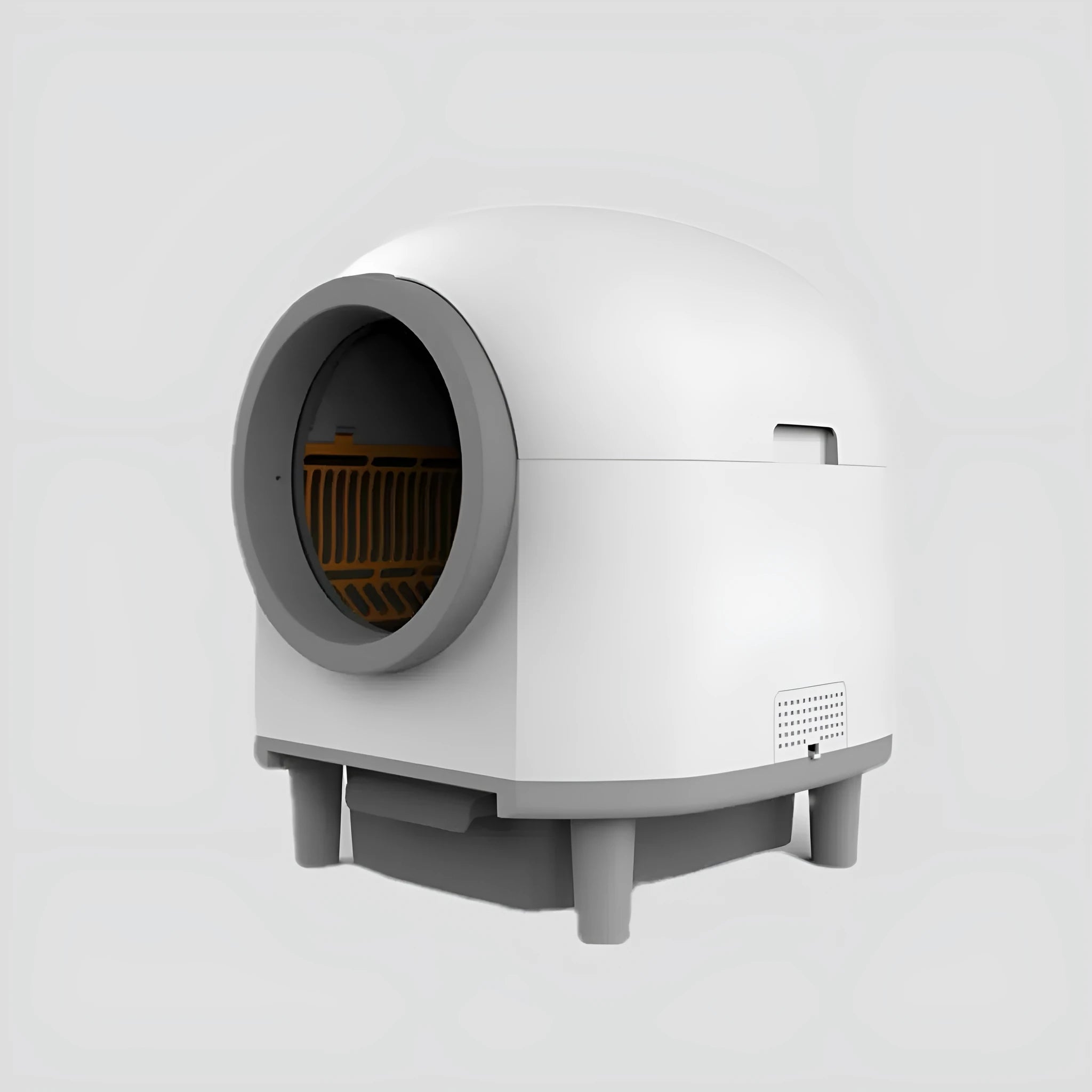 White automatic enclosed cat litter box with ABS plastic construction for indoor cats