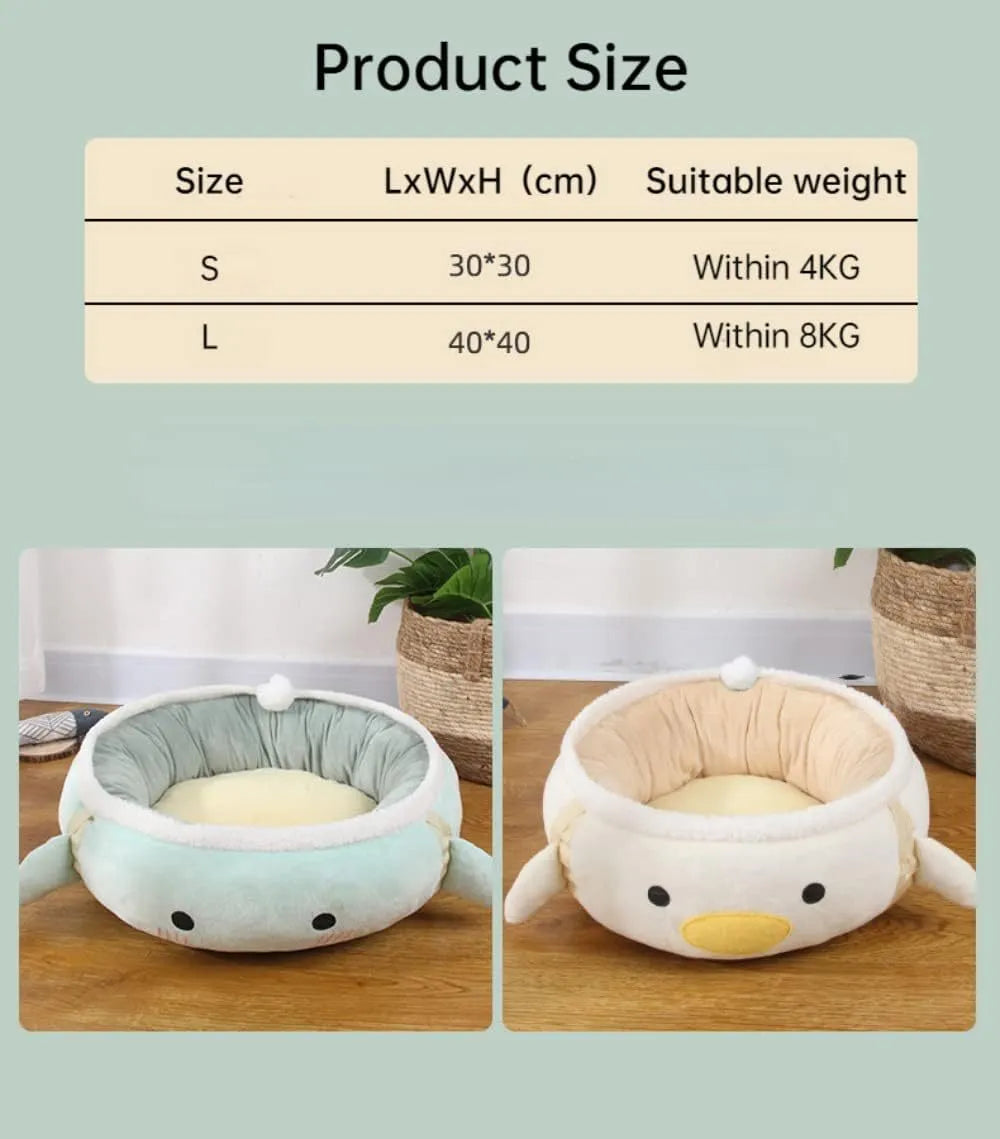 Green chick-shaped cat bed shown both flat and hanging as a hammock for small pets.