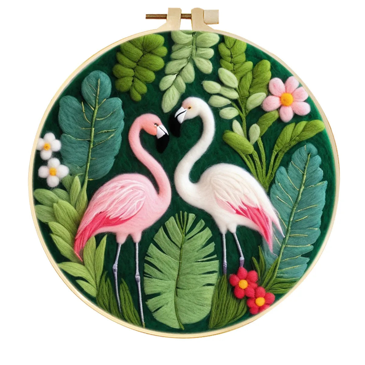 Round linen fabric embroidery kit with free hoop for making a 20x20 cm three-dimensional floral blanket painting.