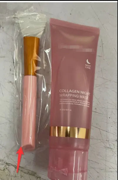 Collagen night face mask bottle with applicator brush for firming and hydration