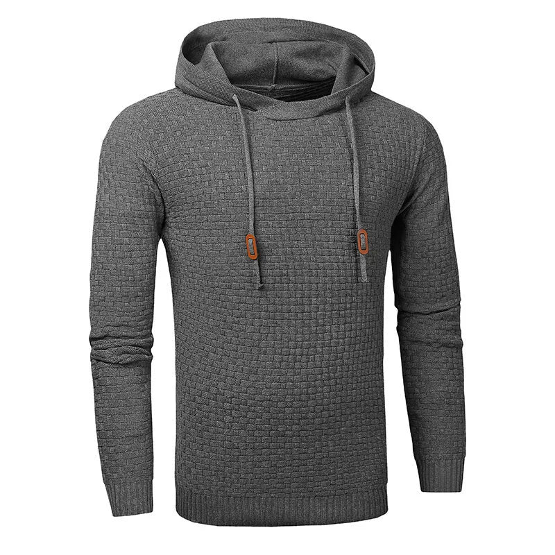 A men's hoodie sweater in a cotton-polyester blend, shown in one of nine available colours including black, navy, or grey.