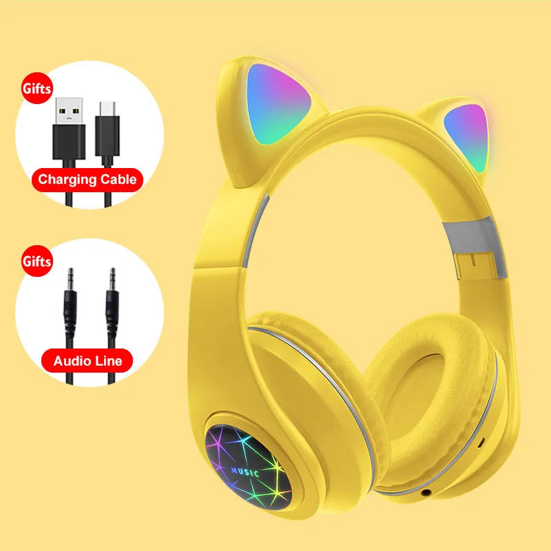 Cat ear wireless sports Bluetooth headphones in multiple colours showing head-mounted design