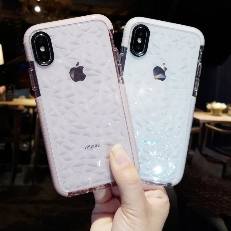 TPU striped back cover mobile phone case for iPhone in pink, white and black edge colour options.