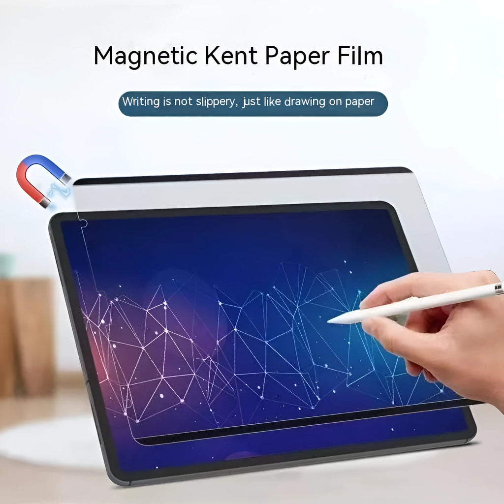 Magnetic detachable screen protector film for iPad tablets on a white background