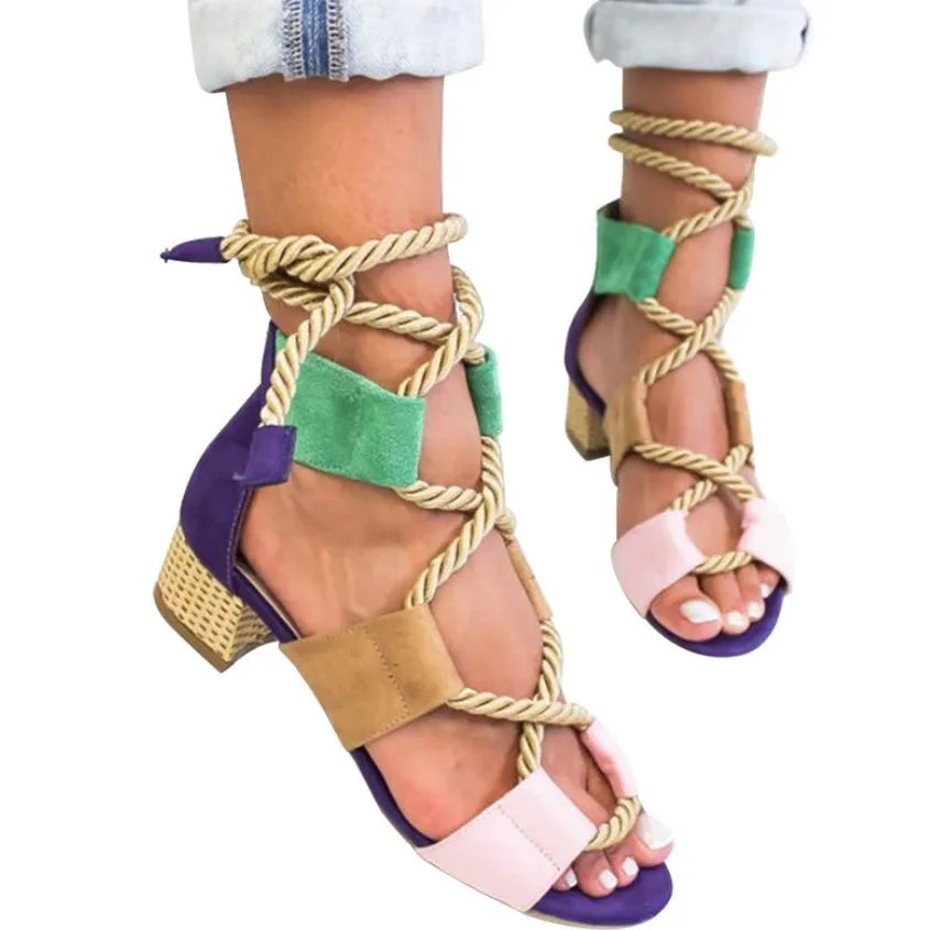 Women's beige suede sandals with fish mouth toe, front strap, ankle strap, and a thick 3-5cm middle heel.