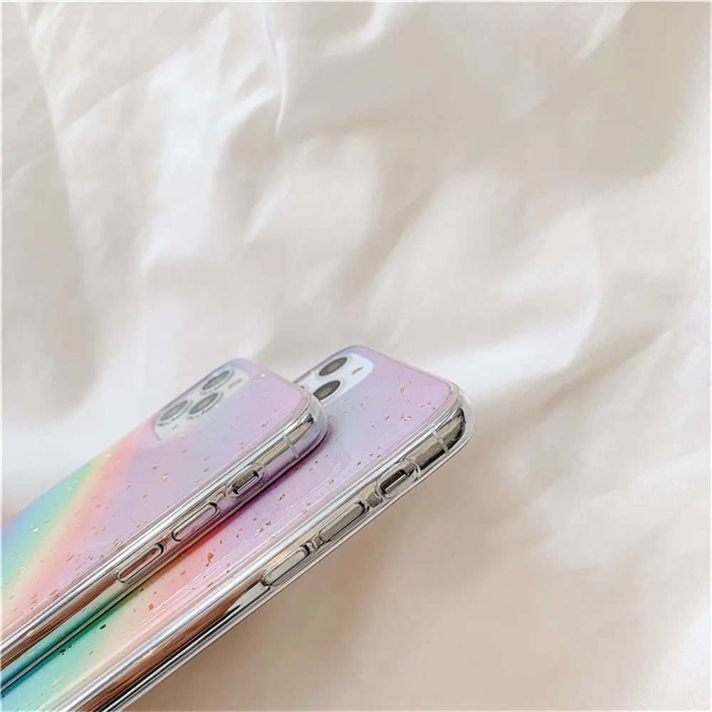 Rainbow gradient stripe pattern TPU phone case for iPhone in Japanese Korean style