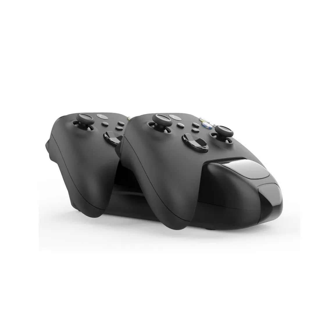 Black Xbox Series X dual controller charging station with LED indicators and two battery packs