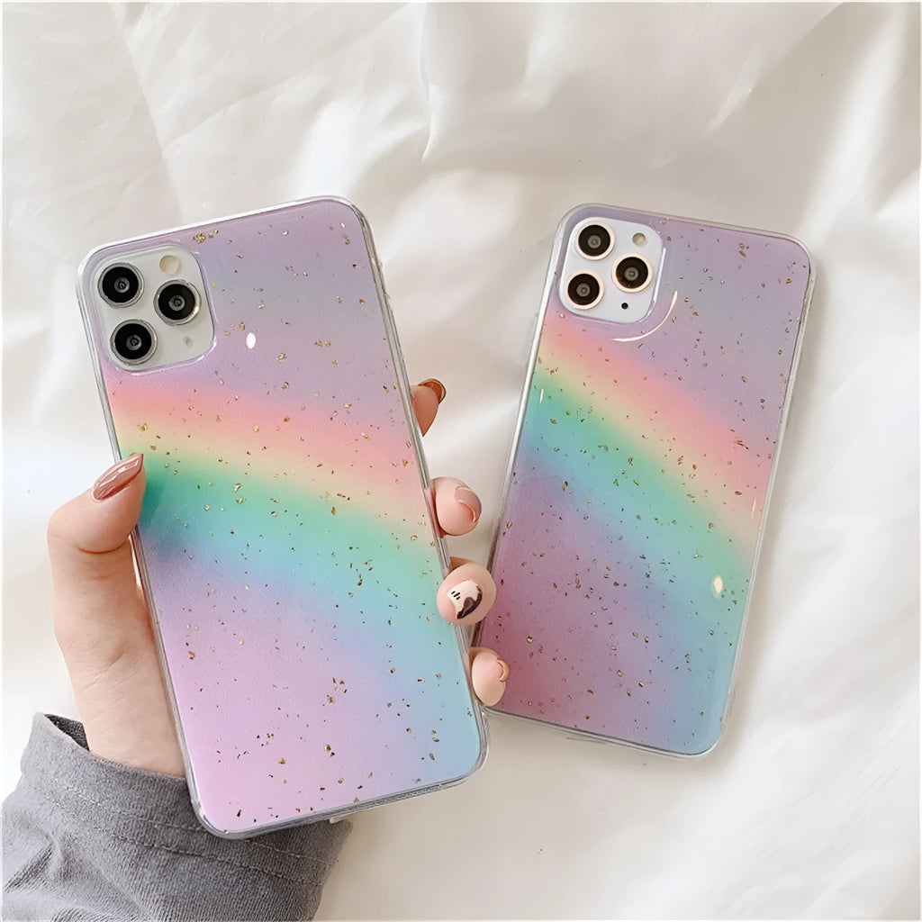 Rainbow gradient stripe pattern TPU phone case for iPhone in Japanese Korean style