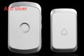 Wireless doorbell receiver plugged into a wall socket next to a battery-powered transmitter unit.
