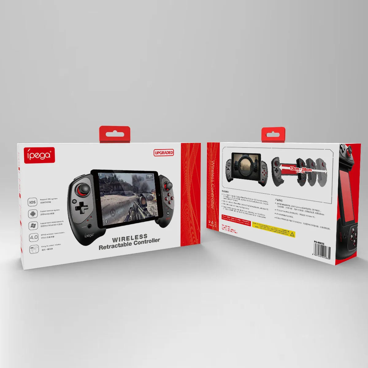 Red telescopic Bluetooth gamepad controller for Android iOS and PC with USB cable