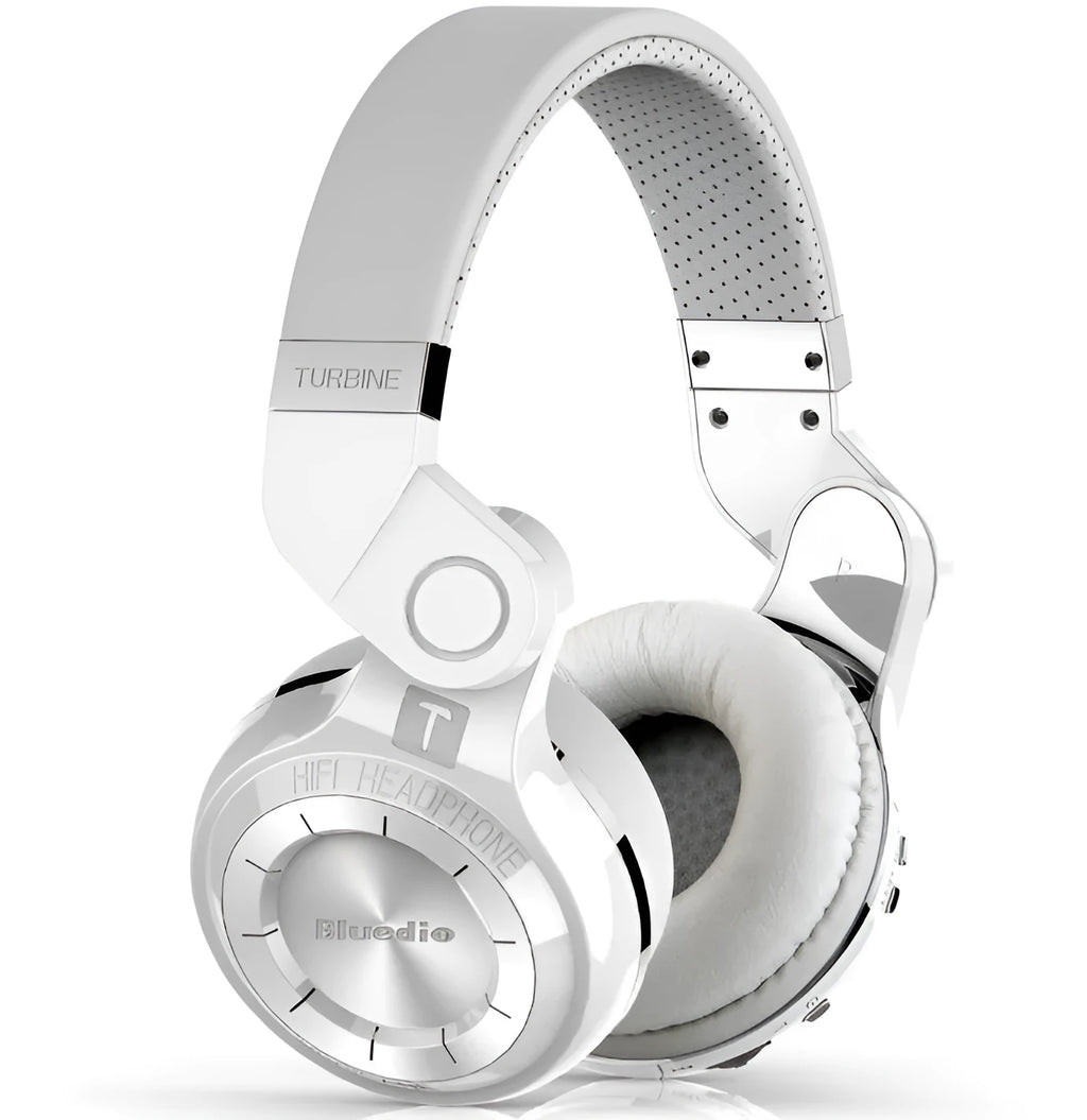 Blue String T2 Bluetooth wireless headphones with metal folding design in black or white colours
