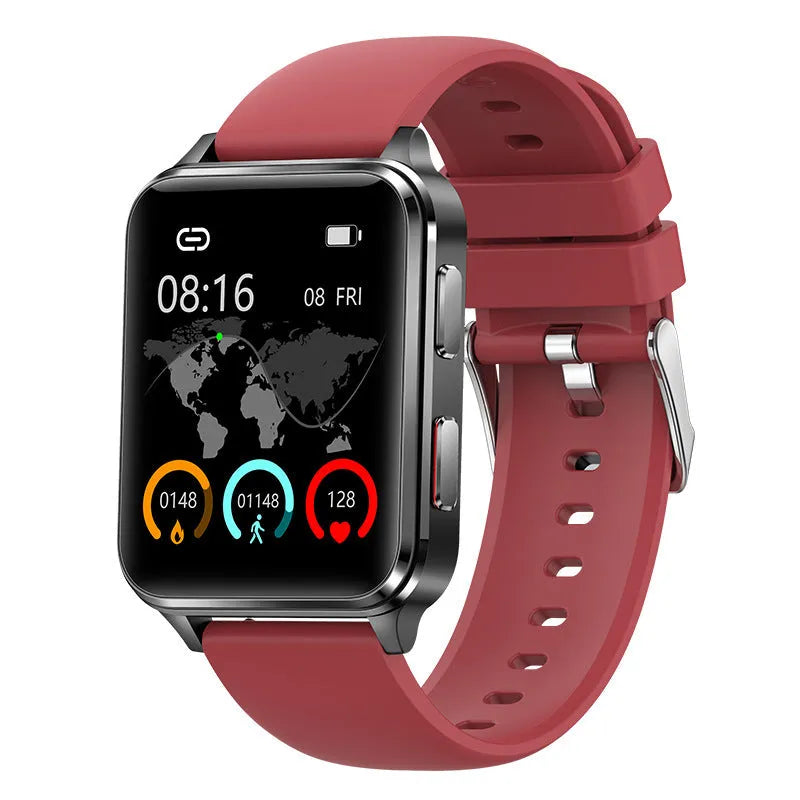 Multi-sport smartwatch with 1.70-inch screen showing fitness metrics on blue silicone wristband