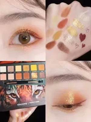 Twelve-colour animal themed eye shadow palette with matte and shimmer shades