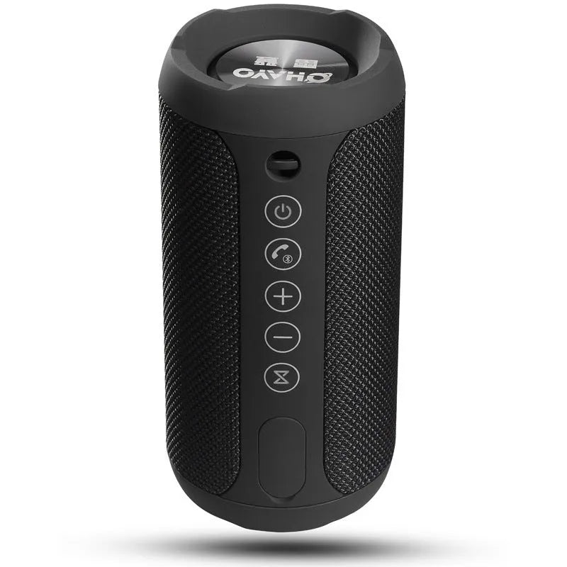 Waterproof outdoor Bluetooth speaker in black, camouflage, grey, or red colour options.