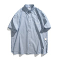 Blue and white striped loose-fit short-sleeved cardigan shirt for men and women
