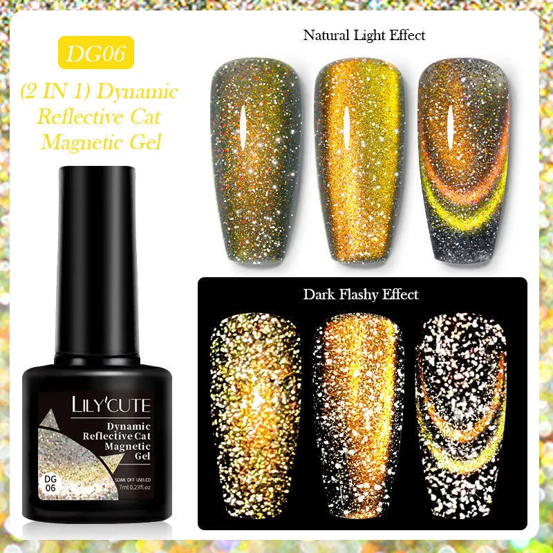 Diamond In The Debris Cat Eye Series UV Gel Nail Polish bottles in six colours with nail glue.