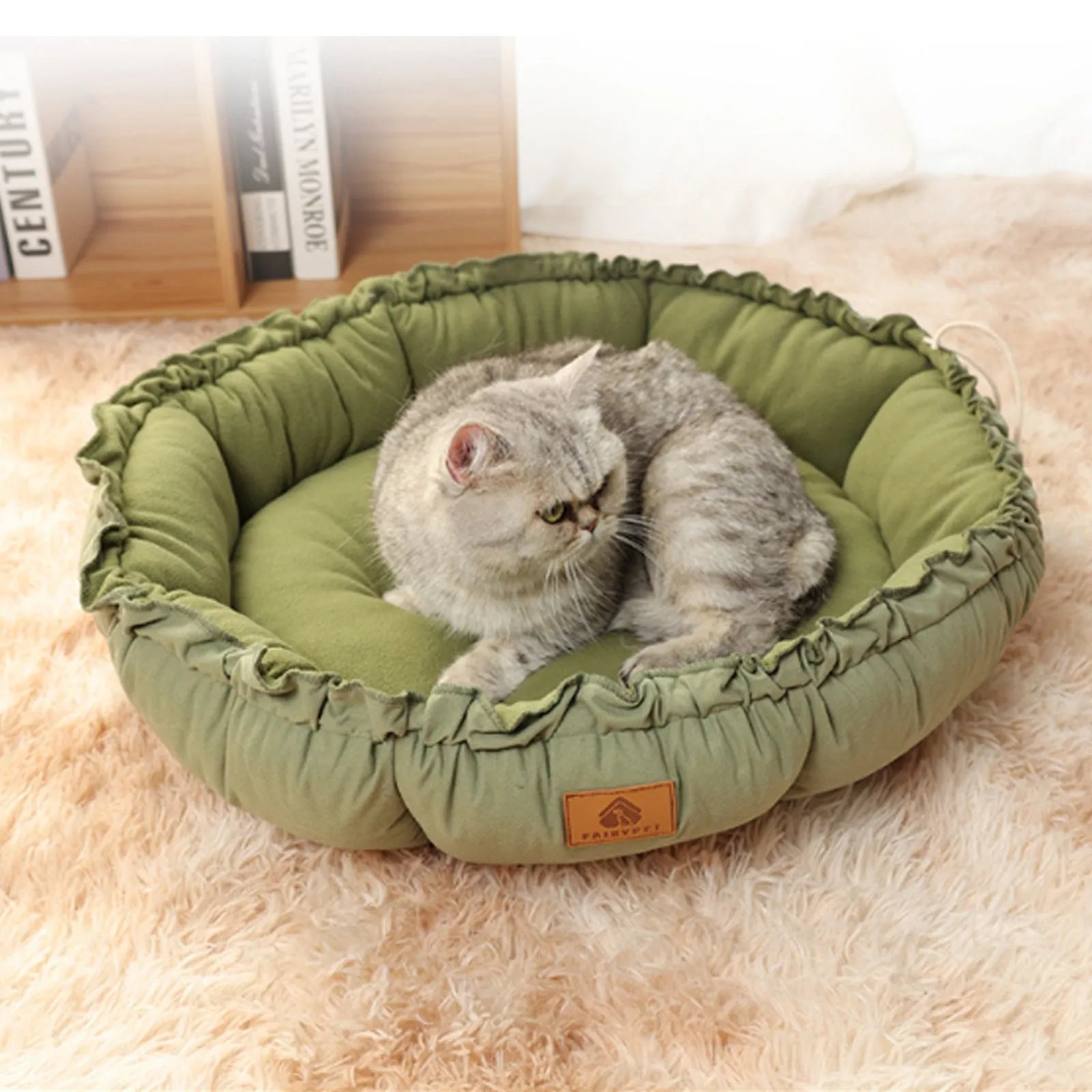 Reversible donut pet bed for cats and small dogs with removable cover in grey colour