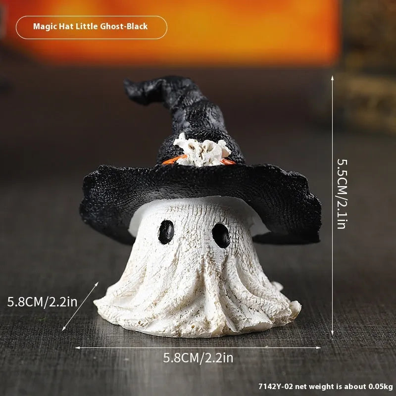 Resin wizard hat ghost ornament in black or purple colour for Halloween and Christmas decorations