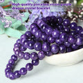 Natural purple charoite crystal bracelet with platinum tone metal chain, showing four bead size options.