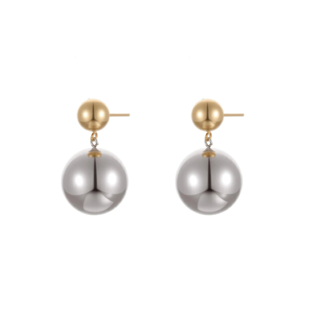 Stainless steel colour-block ear studs with round bead geometry and 18K gold electroplating
