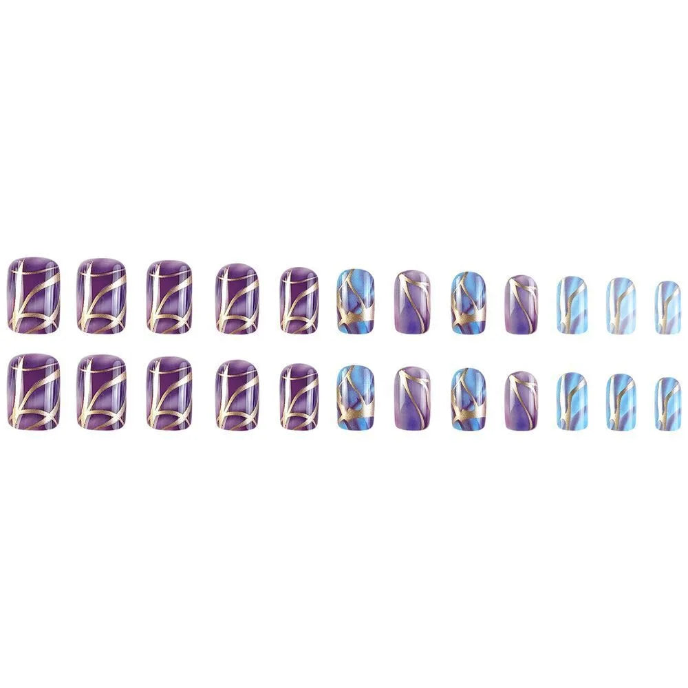 Mid-length purple striped nail stickers in European and American style