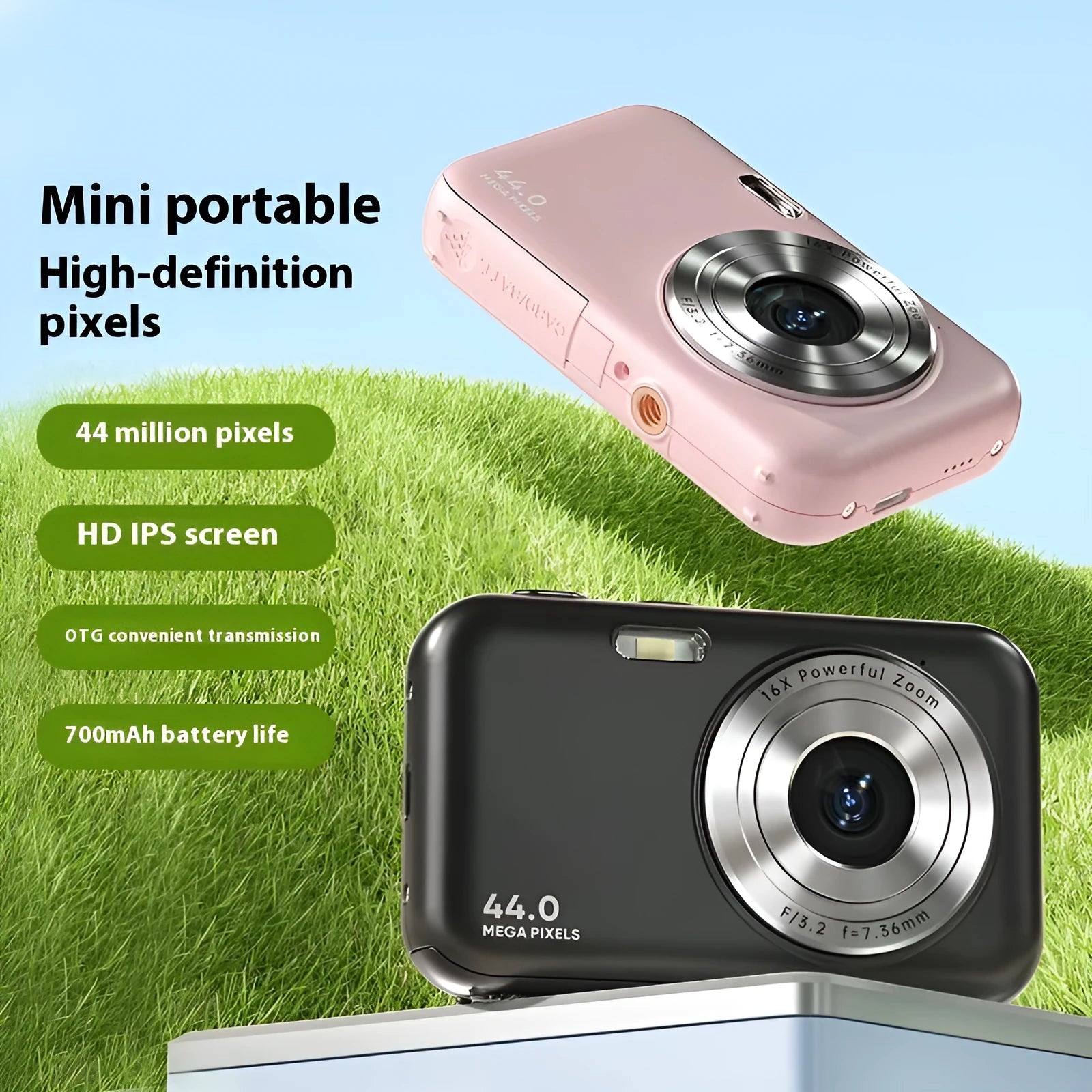Children's digital camera with 2.4-inch screen in black, green, pink or purple colours