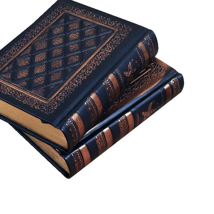 A5 embossed faux leather notebook with a thick cover in bronze or black gold colour.