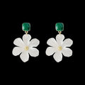 Dark green alloy needle flowers sweet earrings with drop style dangle design