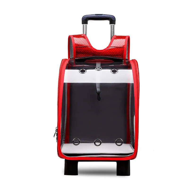 Transparent pet trolley bag with folding shoulder design in Oxford cloth with acrylic viewing cover