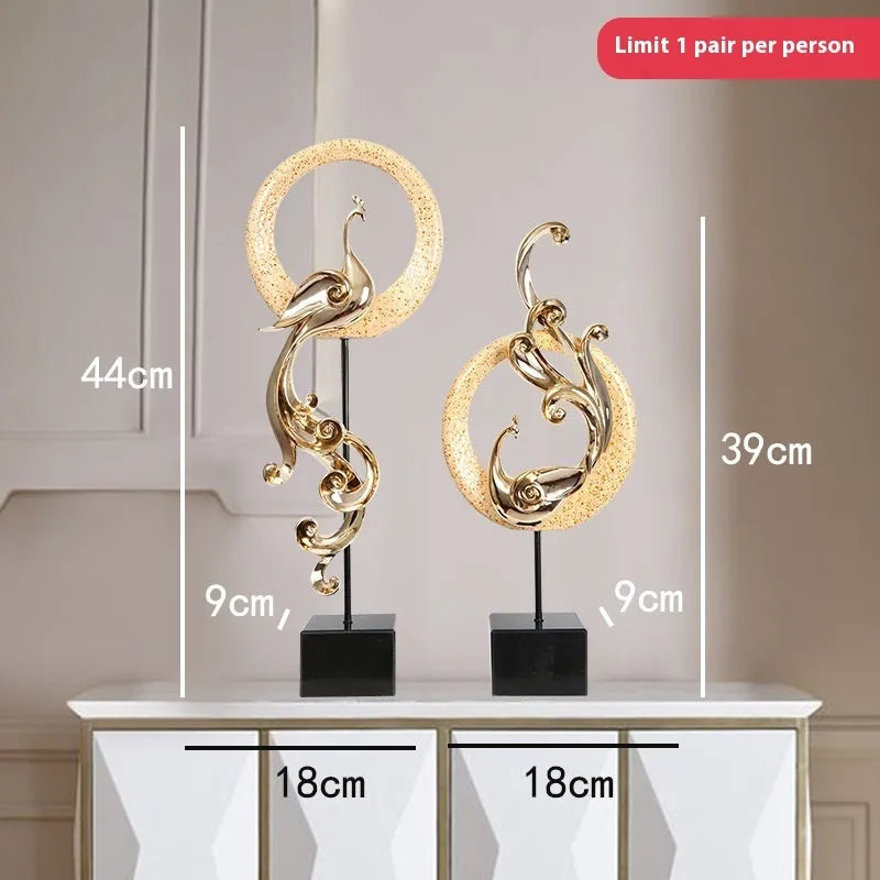 European style synthetic resin phoenix ornament in rose gold, silver, or red colour.