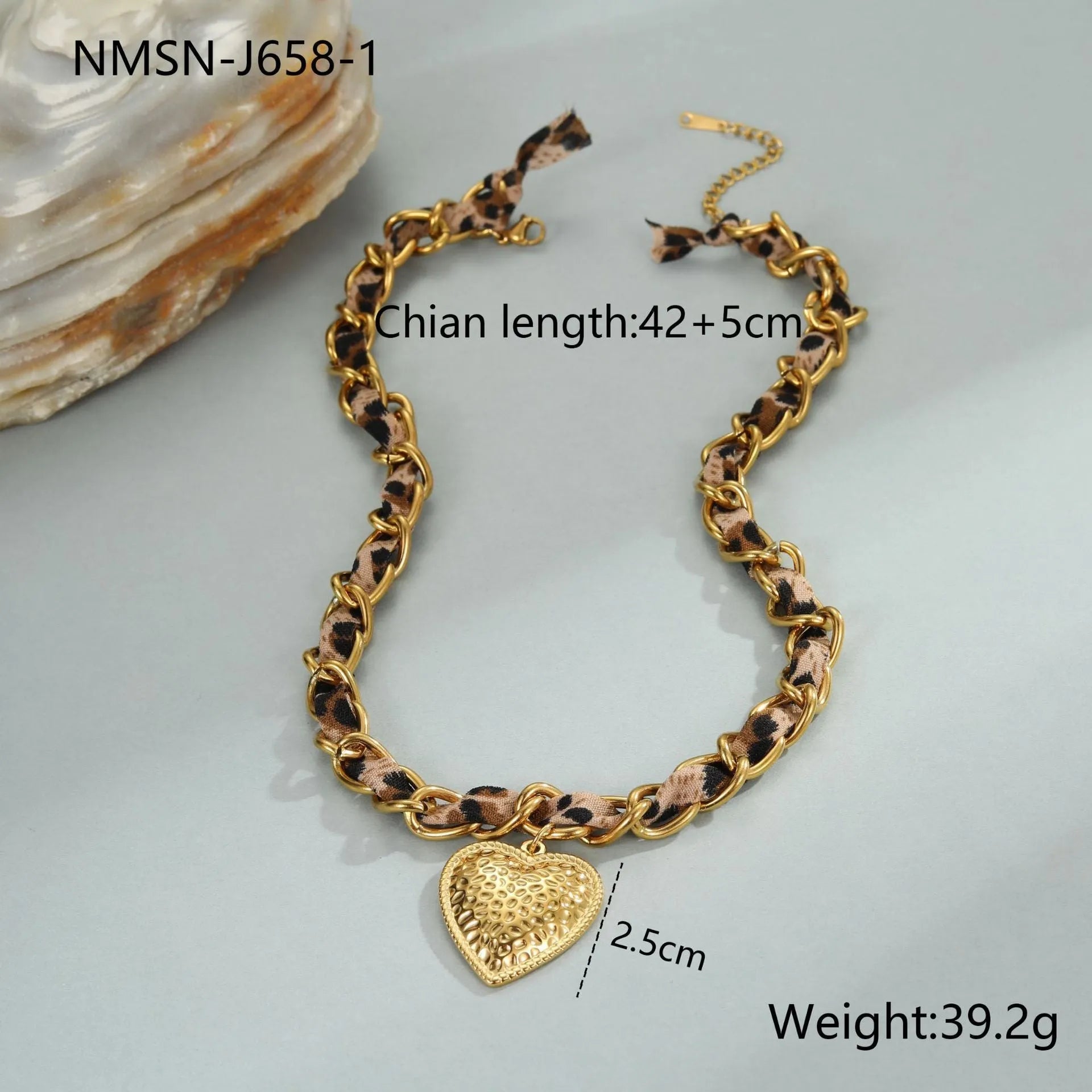 Geometric leopard love pendant on stainless steel chain with 18K electroplated finish