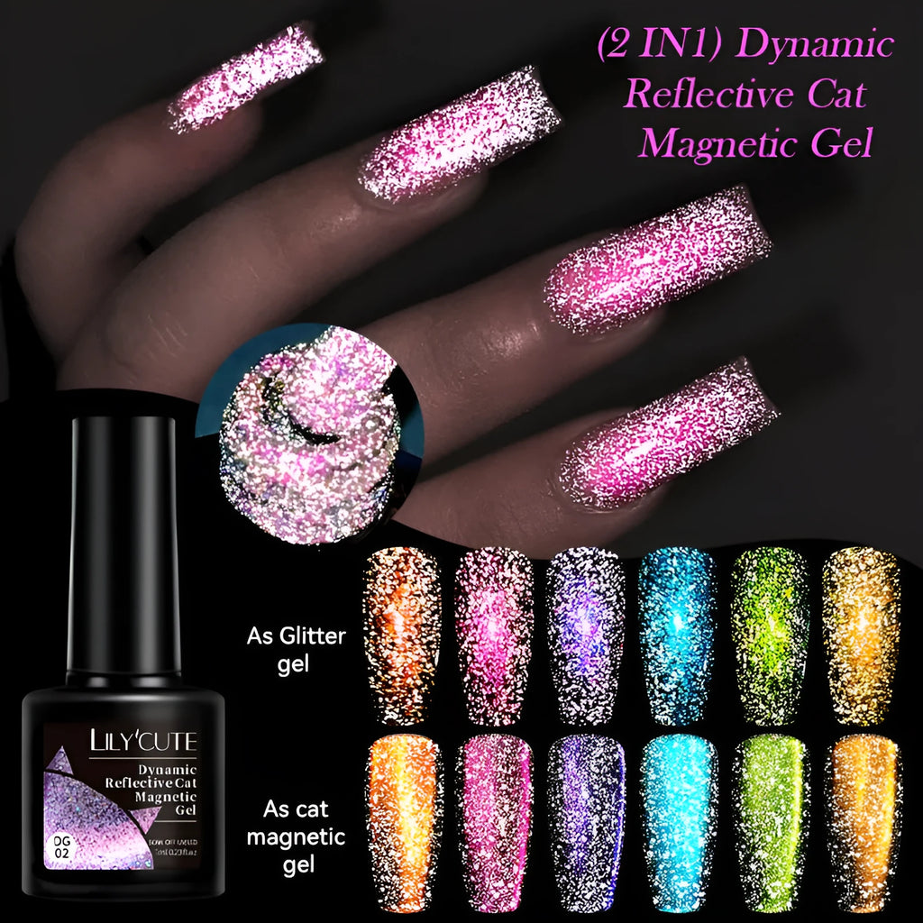 Diamond In The Debris Cat Eye Series UV Gel Nail Polish bottles in six colours with nail glue.