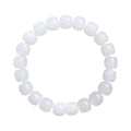 White Hetian jade barrel bead bracelet for men and women on a wrist, showing three bead size options.