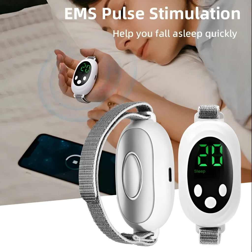 White sleep aid device with handheld remote control and adjustable intensity settings