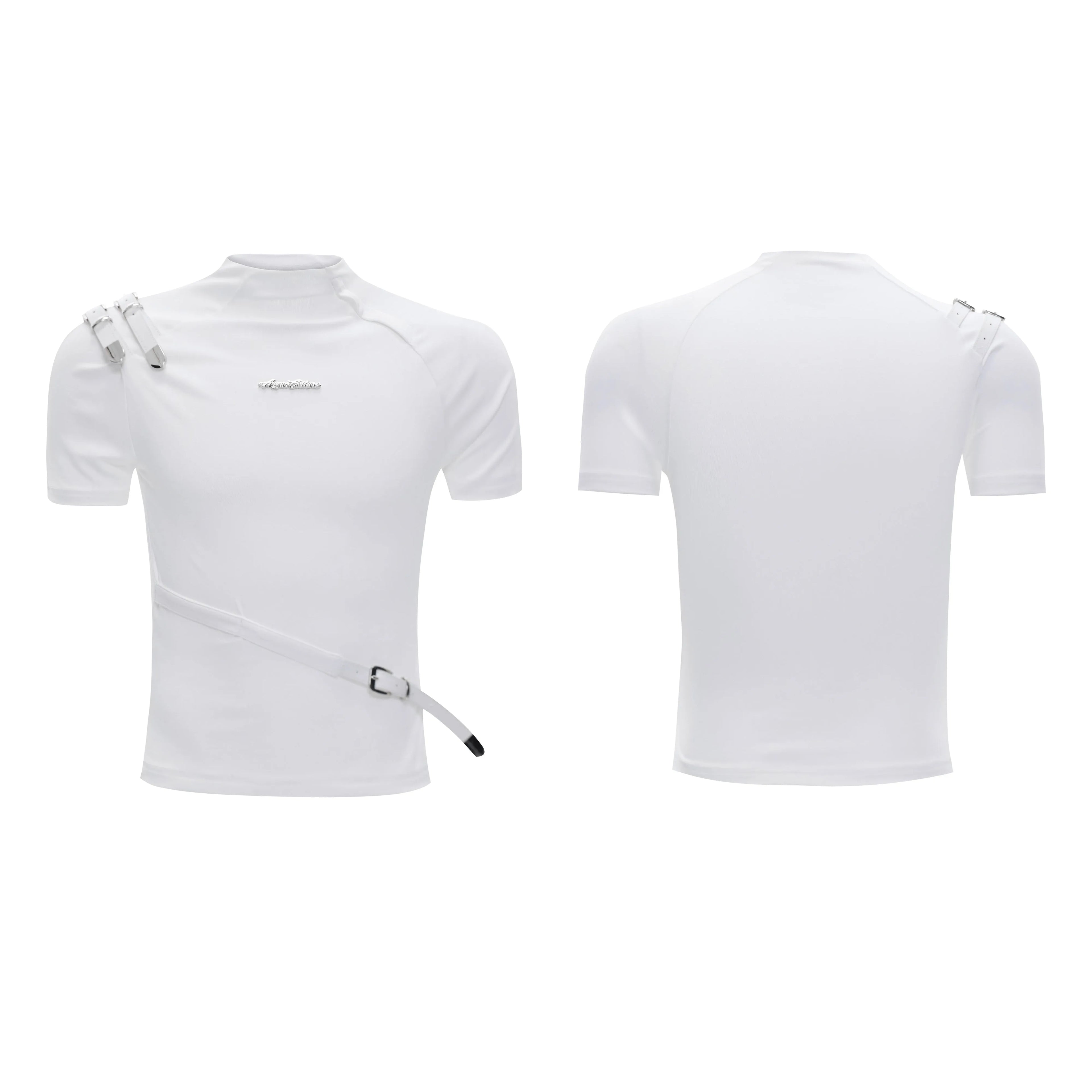 Men's cotton short sleeve T-shirt with stand-up collar in slim fit white and black colour options