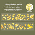 PET decorative sticker roll showing six natural leaf colour variations including ginkgo and maple designs