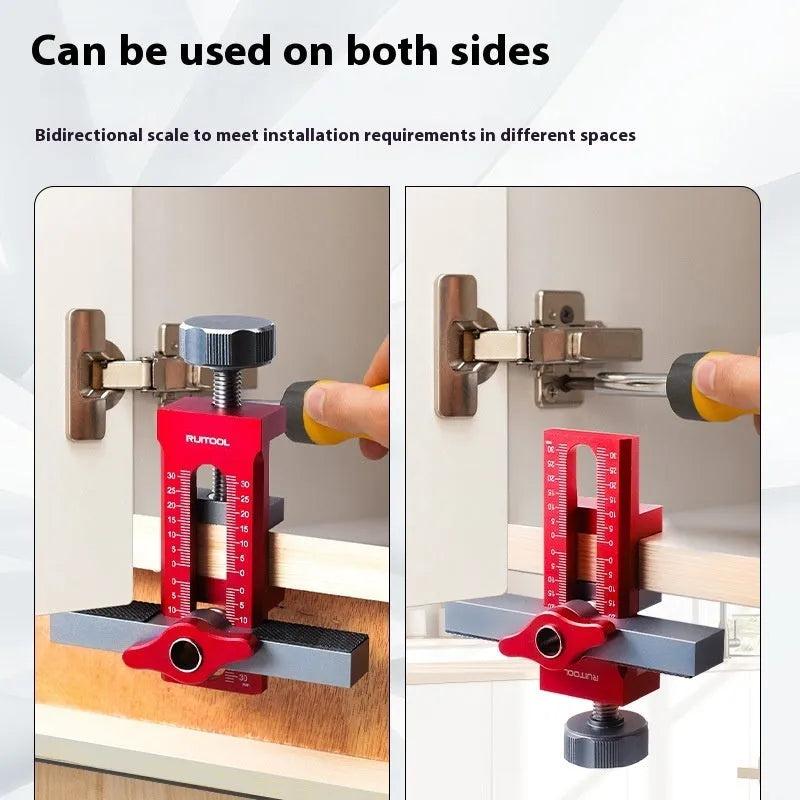 Aluminium alloy cabinet door installation aid with diamond-shaped hinge drilling template for woodworking