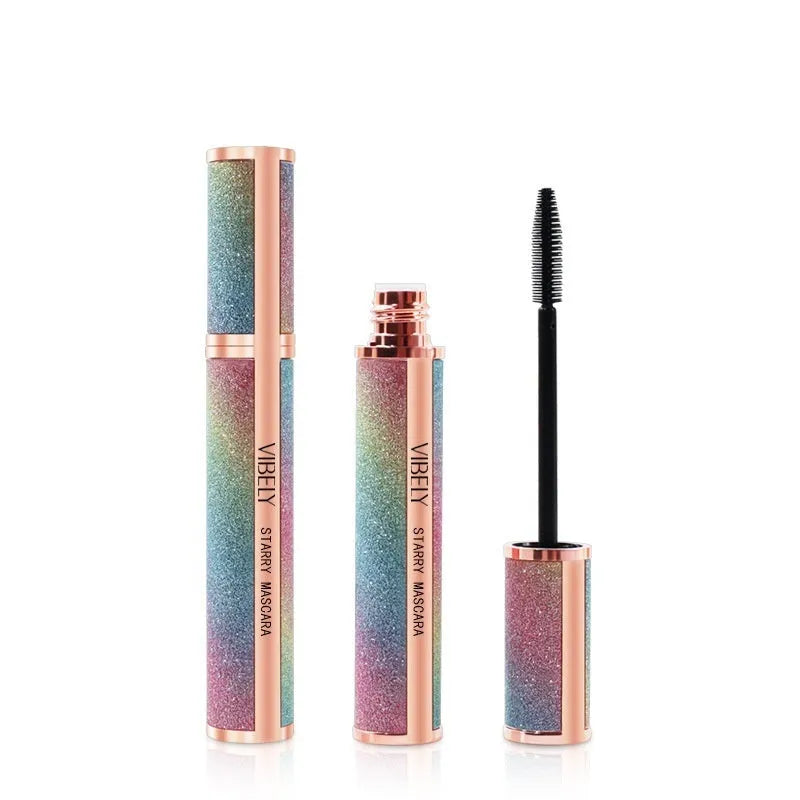 Black waterproof mascara wand for thick, curling lashes with English packaging.