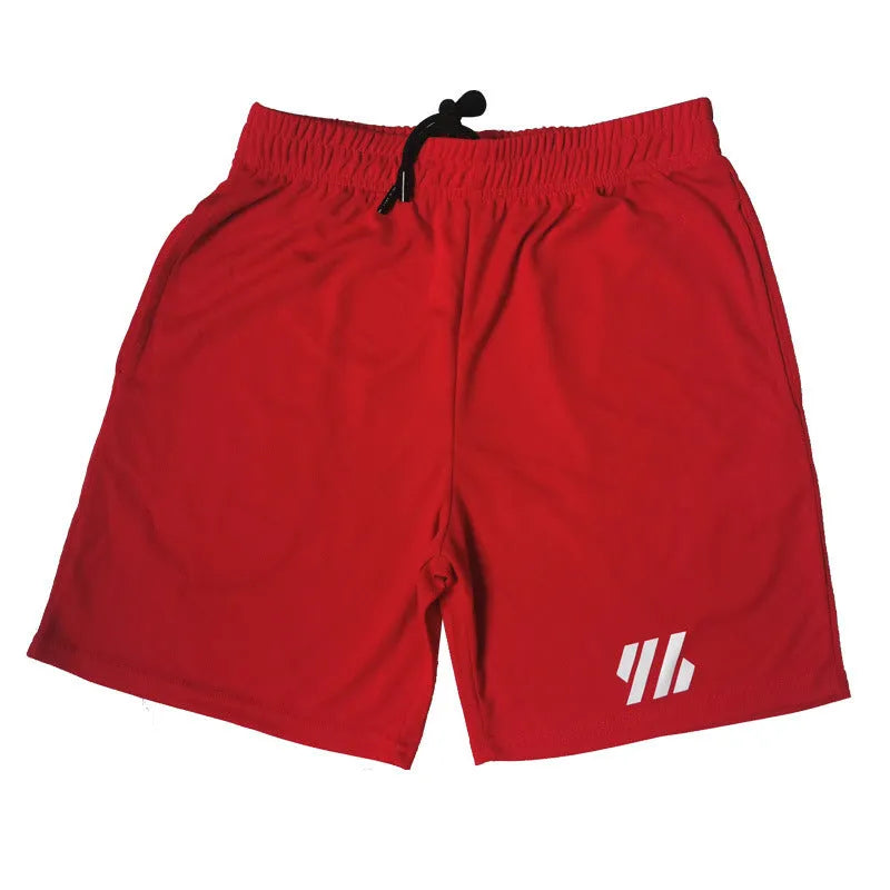 Men's loose-fit metal silk sports shorts in multiple colours on a size chart background