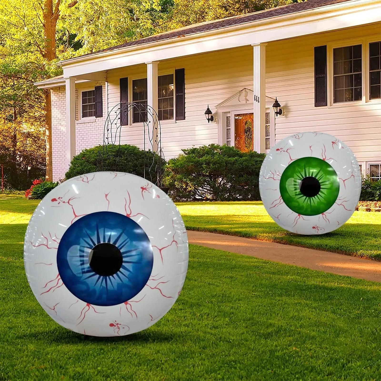 Halloween eyeball balloon with bloodshot design inflated to 40cm diameter