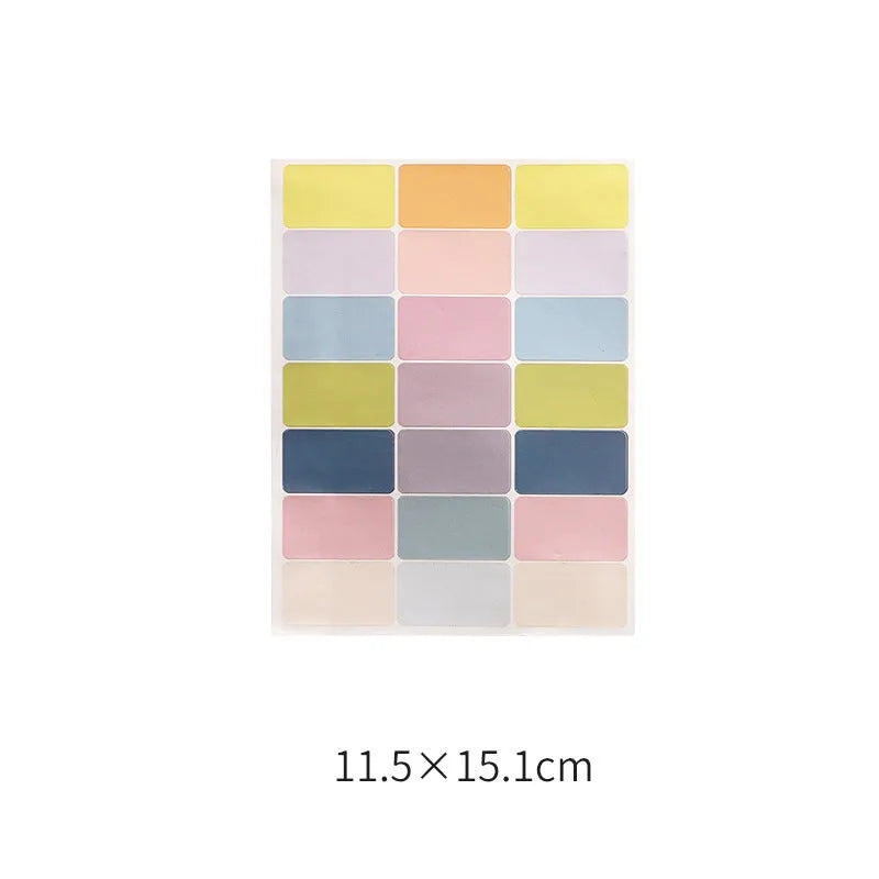 Handwritten label adhesive sticker collection showing multiple grid formats and colour options