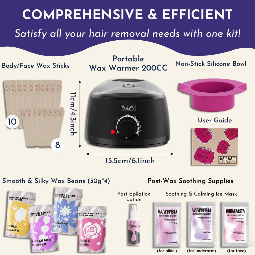 29-piece professional hard wax hair removal kit with portable warmer, wax beads, sticks, and aftercare products