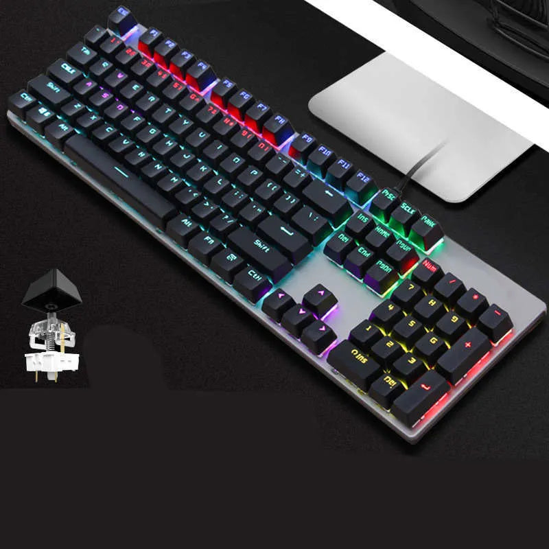 AOC GK410 mechanical keyboard with metal frame and USB cable on desk