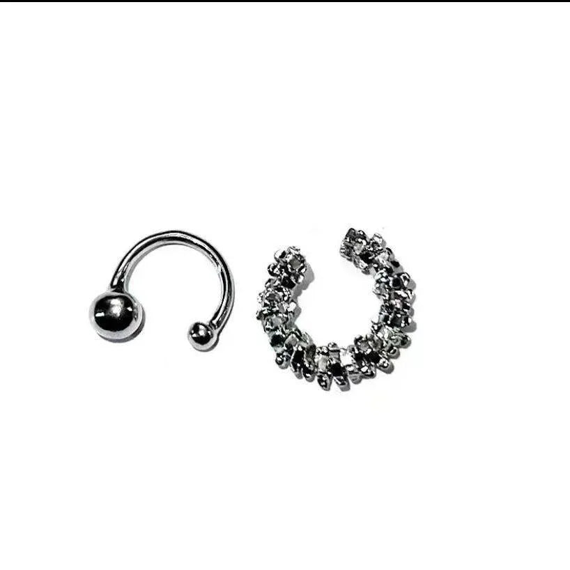 Geometric irregular shaped frosty finish alloy ear clip earrings with a double clip mechanism.